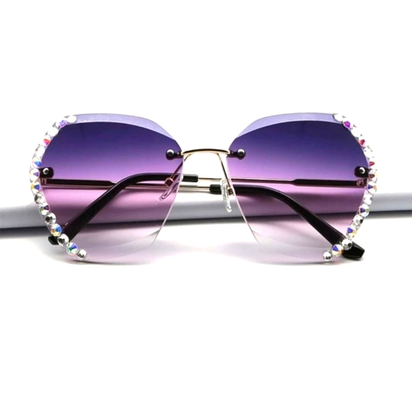 BOUTIQUE 🍏 Purple Gradient Rimless Sunglasses w/ Rhinestones - Picture 3 of 9